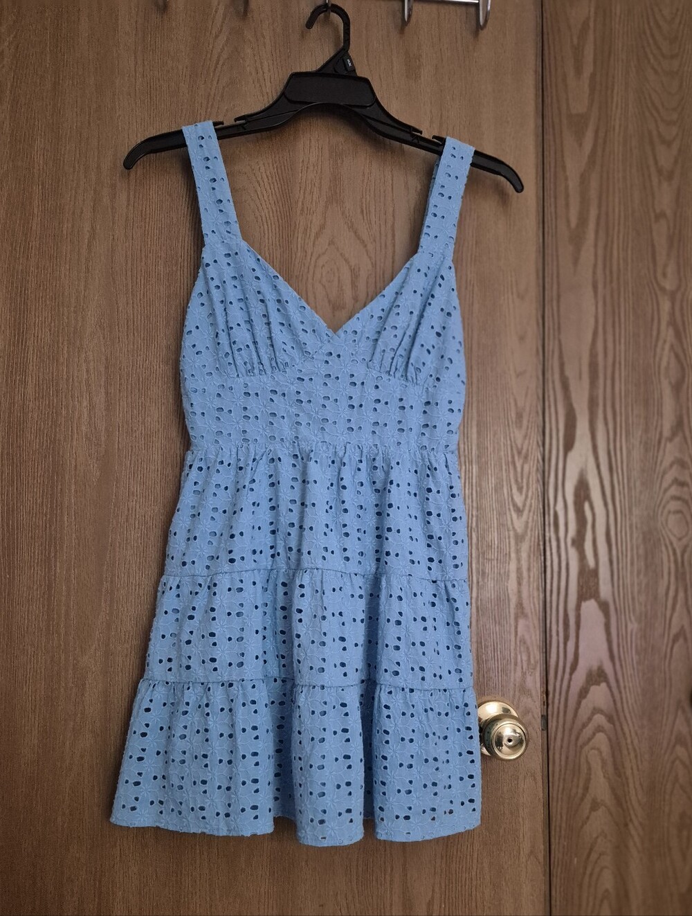 NWT Forever 21 Light Blue Eyelet Tiered Mini Dress Medium
